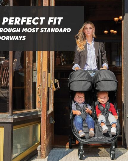 Baby Jogger City Tour 2 Double Travel Pushchair | Lightweight, Foldable & Portable Double Buggy | Pitch Black